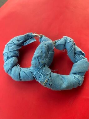 Blue Fabric Wrapped Hoop Earrings - Stylish Women’s Earrings